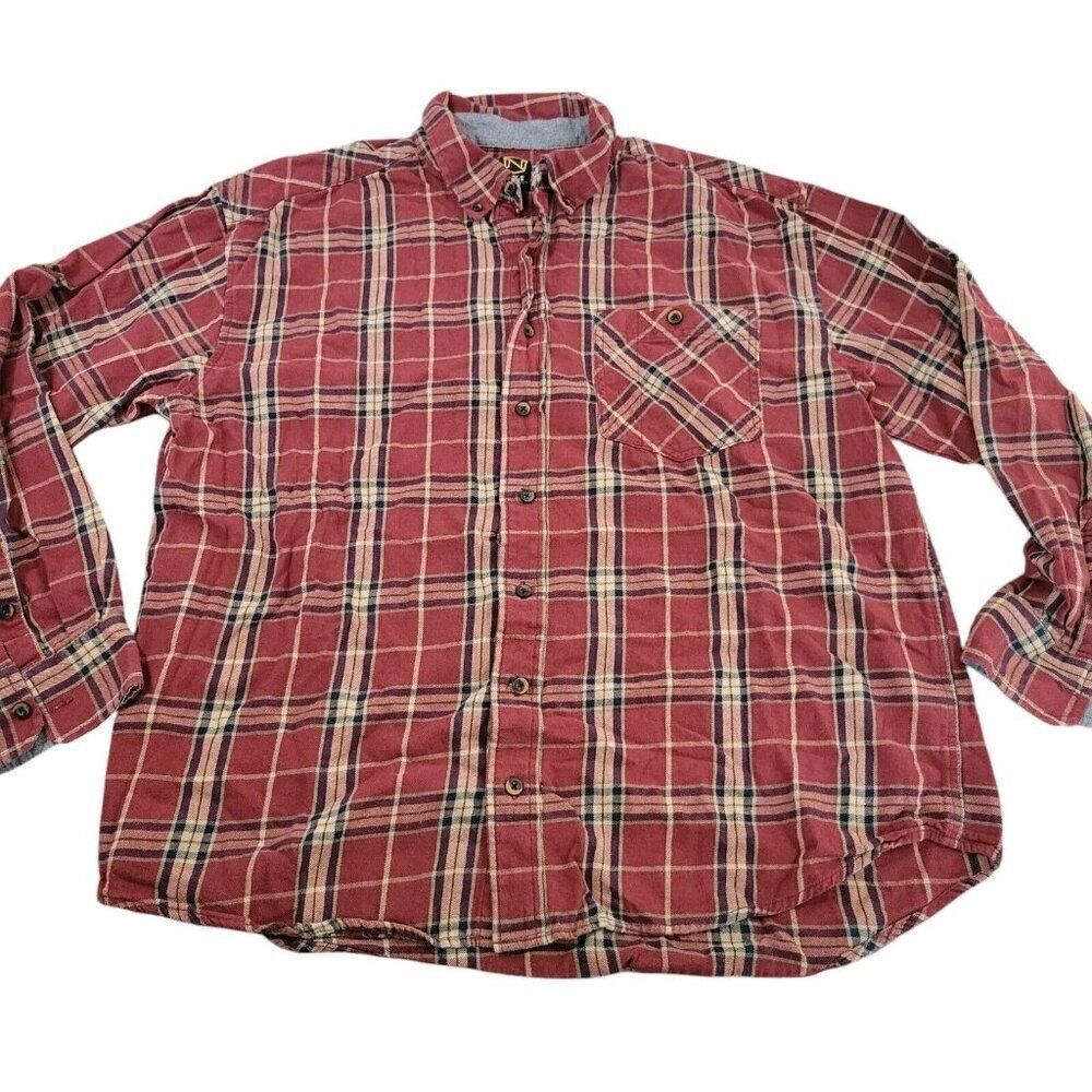 Noble Outfitters Flannel Shirt Mens 2XL Red Plaid Long Sleeve Pocket Button Down